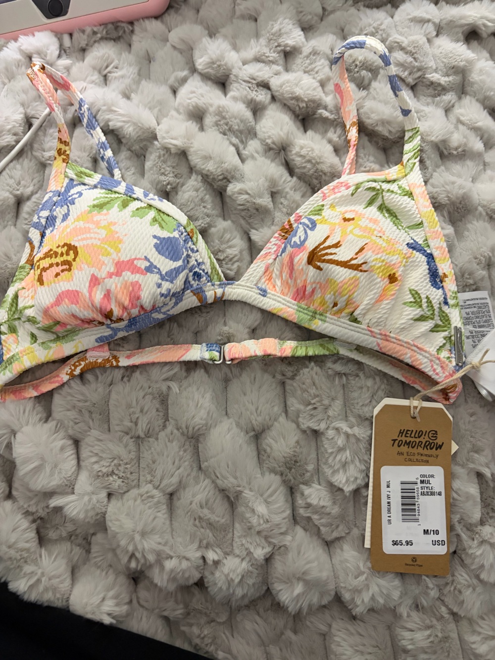 Billabong Hello Tomorrow Floral Textured Triangle Bikini Top - Md/10